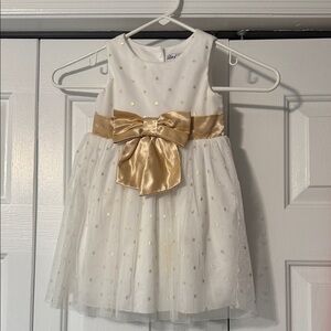 White and Gold Polka Dot Dress with Bow